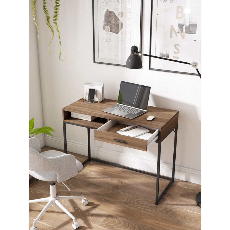Metal Base Writing Desk, Walnut