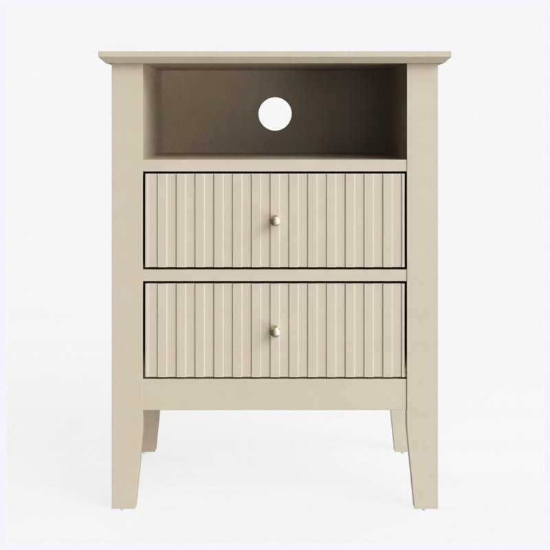 18" Beige Fluted Nightstand with 2 Drawers, Modern Bedroom Bedside Table, Sofa Side End Table with Storage, Beige, Individual