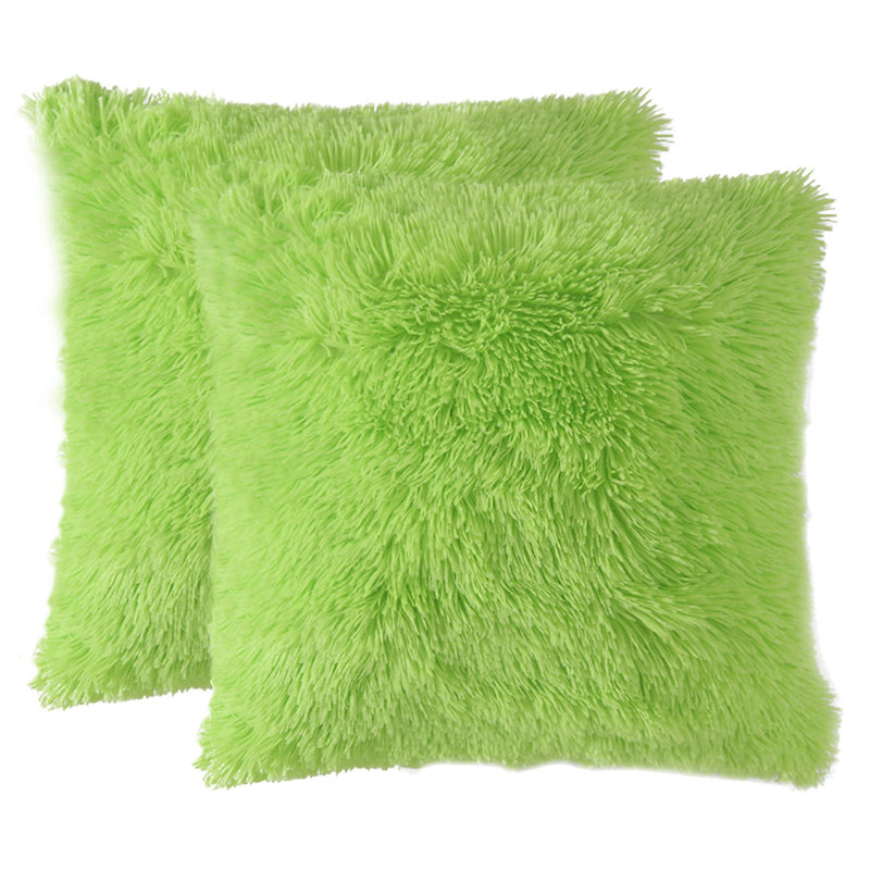 Faux Fur Pillow Cover, 18" x 18", Apple Green