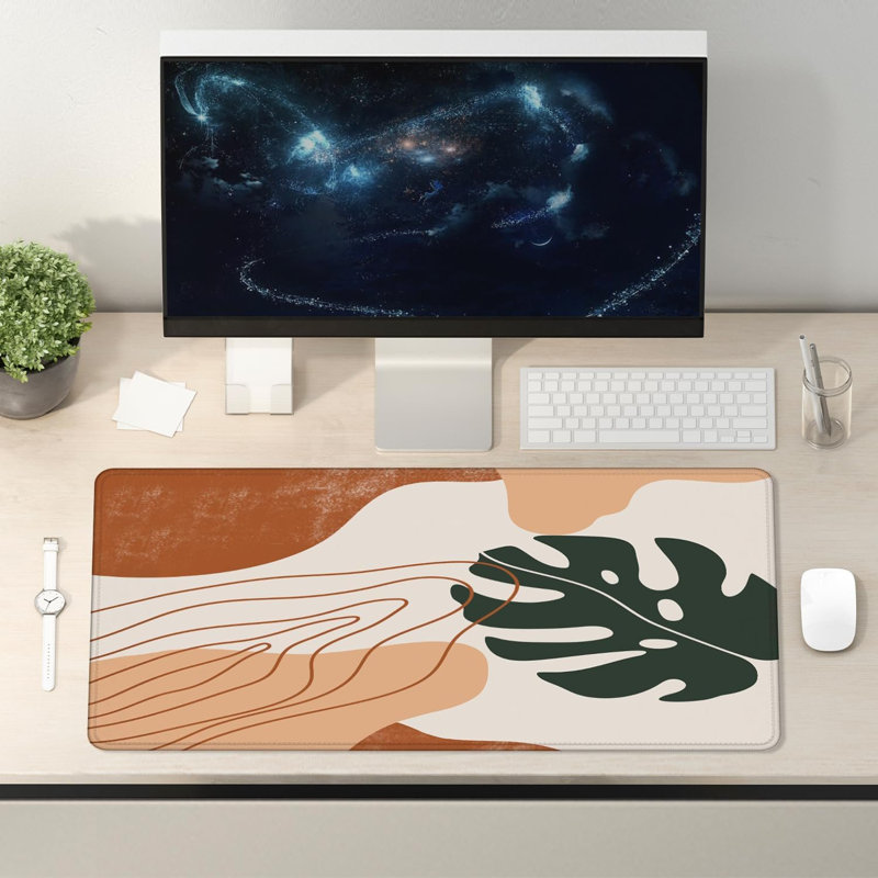 Boho abstrait grand tapis de souris 31,5 x 15,7 pouces, Boho vert sauge grand tapis de bureau d'ordinateur tapis de souris pour clavier et souris, accessoire de bureau minimaliste