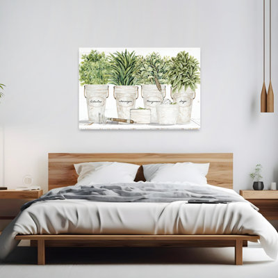 «Herb Pots In A Row», art mural rustique moderne