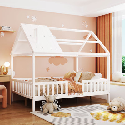 Wood House Bed With Fence