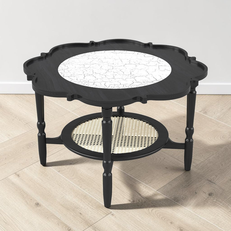 Tray Top Coffee Table With Shelf, Black