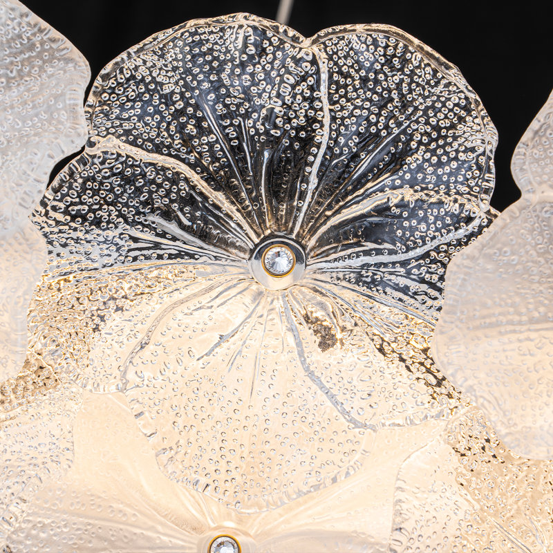Lustre à DEL moderne à fleurs - Luminaire suspendu en verre à intensité variable avec hauteur réglable pour la salle à manger et le salon