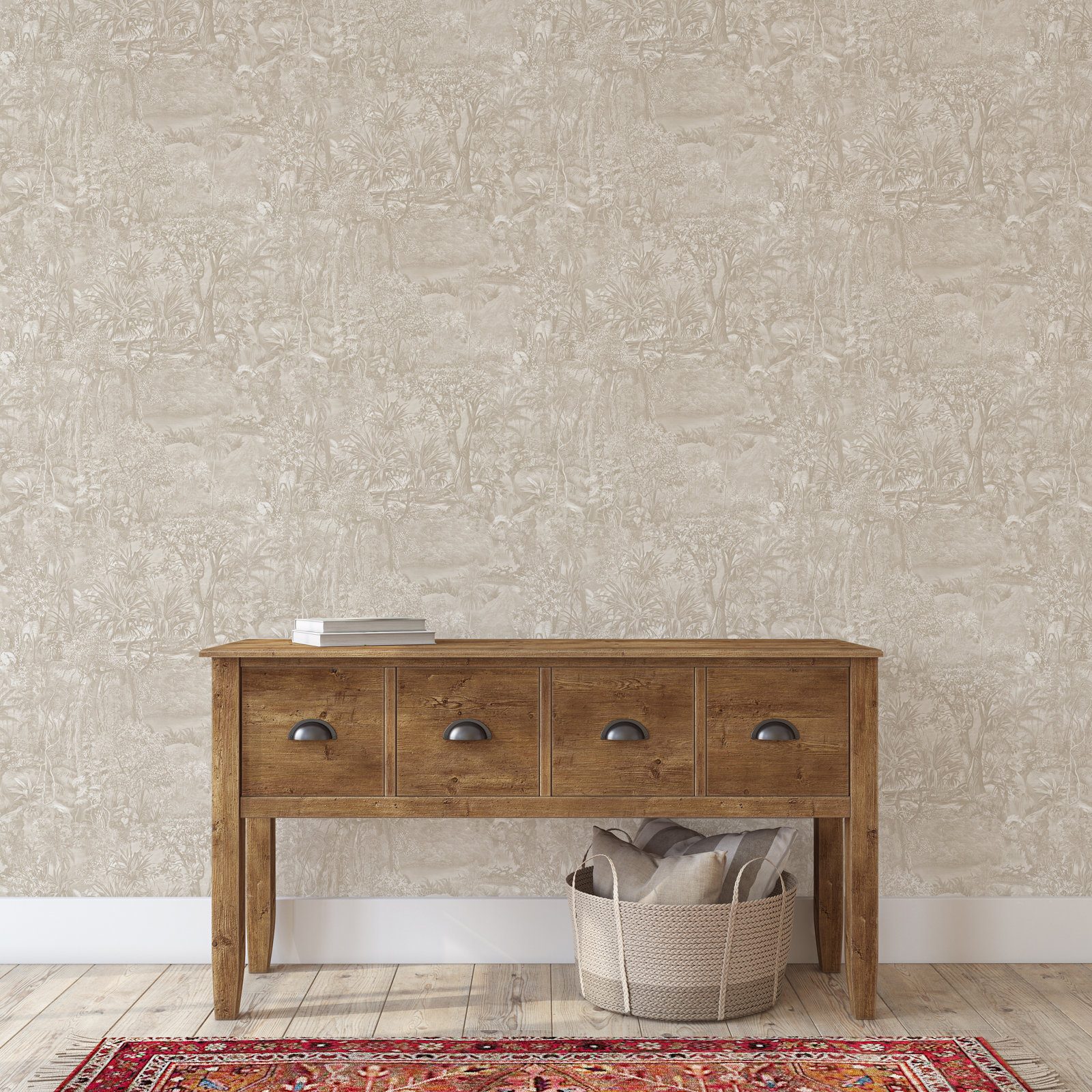 Akikazu Self-Adhesive Wallpaper Roll, Countryside Gray Toile, 16.5" L x 20.5" W
