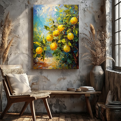 Impressionist Lemon Tree Canvasvibrant Sunlit Botanical Wall Art Canvas Ready To Hang Gallery Wrapped Home Decor Modern Design Decor