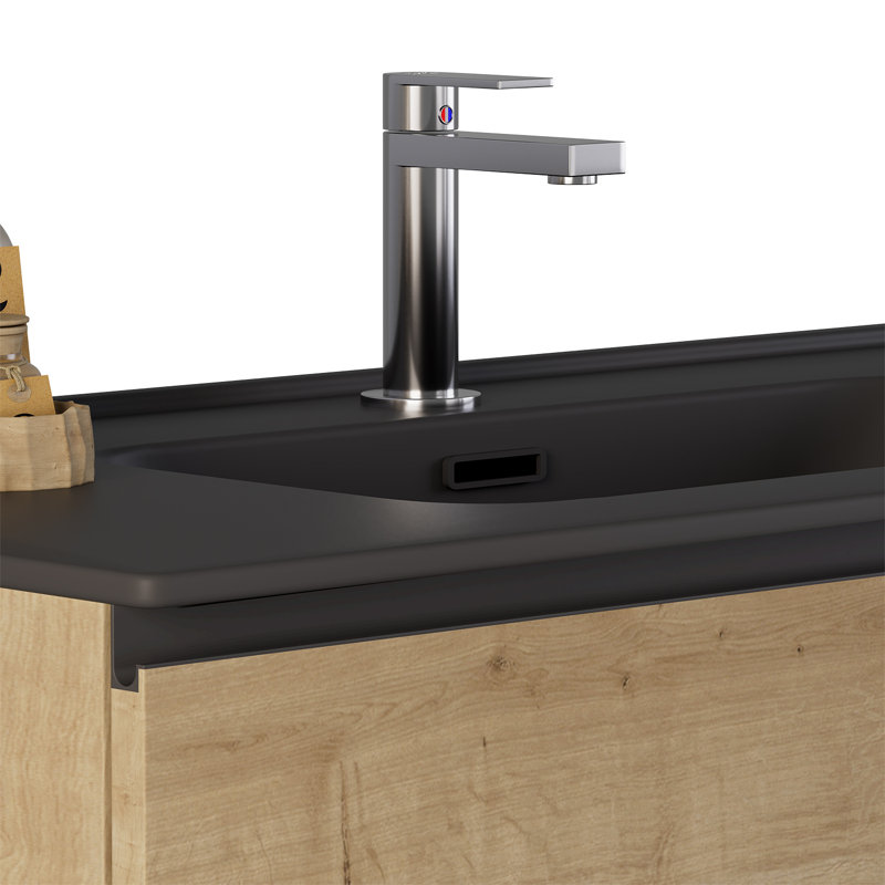 Duo 24" Single Vanity With Integrated Ceramic Top, Blonde Wood, 24", Black