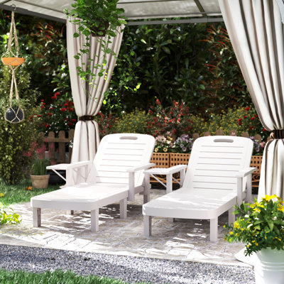 Ensemble de 2 fauteuils de bronzage pour le jardin, 5 positions réglables, blanc