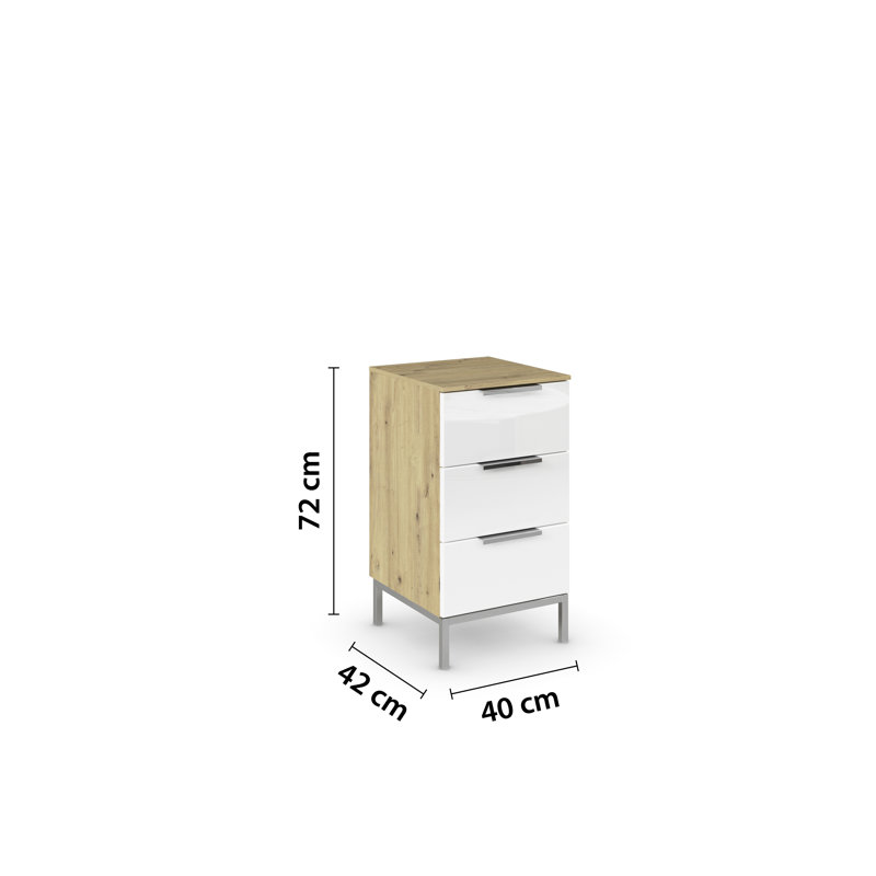 Flipp Manufactured Wood Bedside Table, Artisan Oak/White Glass/Chrome