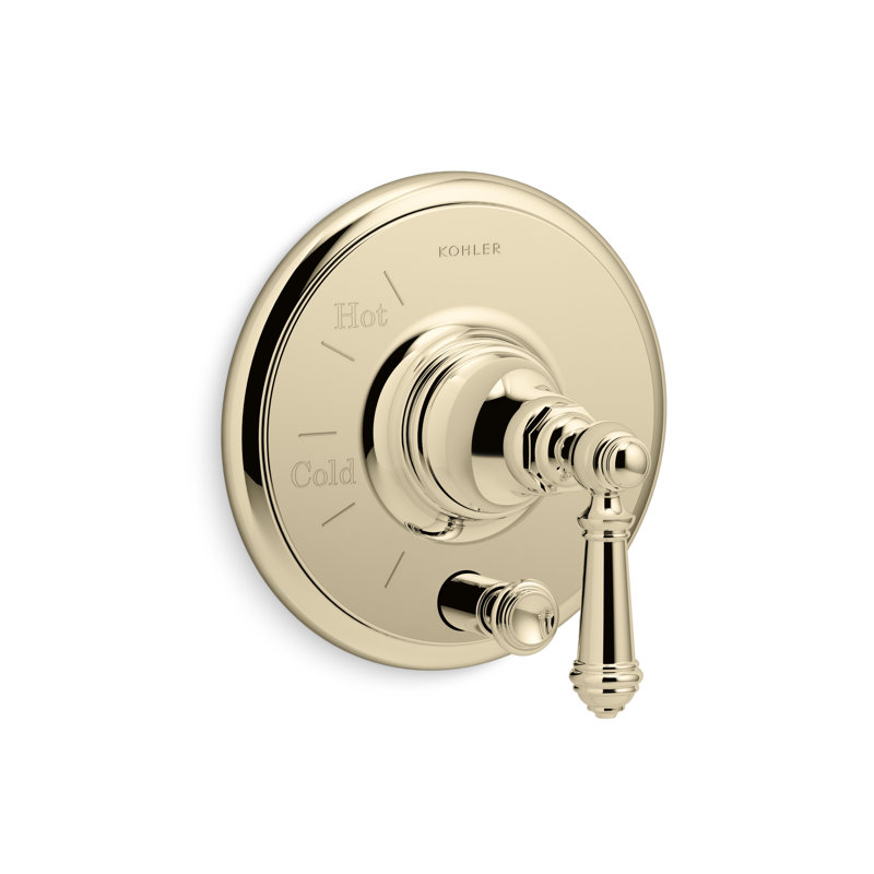 Artifacts Rite-Temp Pressure-Balancing Valve Trim With Push-Button Diverter And Lever Handle, Vibrant French Gold