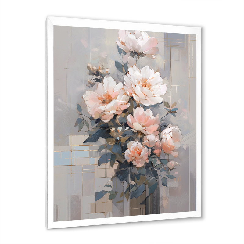 Sérénade rose de pivoines sur toile, Cadre photo blanc, H 32 po x l 24 po x P 1 po
