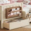 Grand lit de rangement avec tablettes et tiroirs, escalier de sécurité et rails, cadre de lit multifonctionnel, beige-1797735082