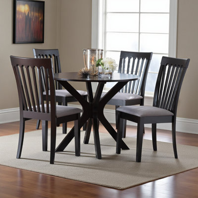 Regis 5-Piece Gray Fabric Upholstered & Espresso Dining Set, 29.7" H X 34.11" W X 34.11" D