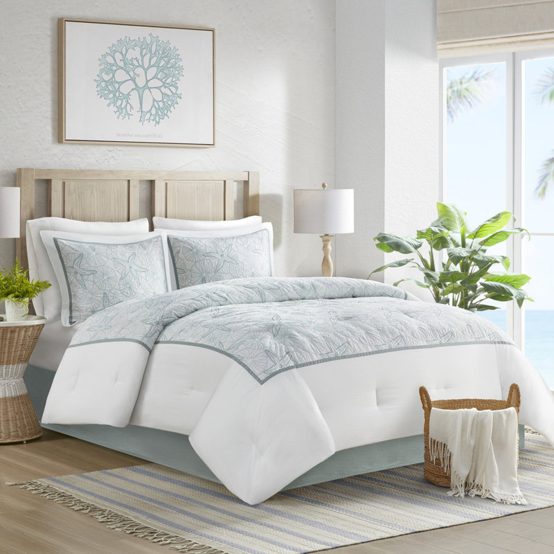 Grand édredon 100% coton - broderie sur le thème de la plage, accent foncé, Édredon grand + 3 pièces supplémentaires