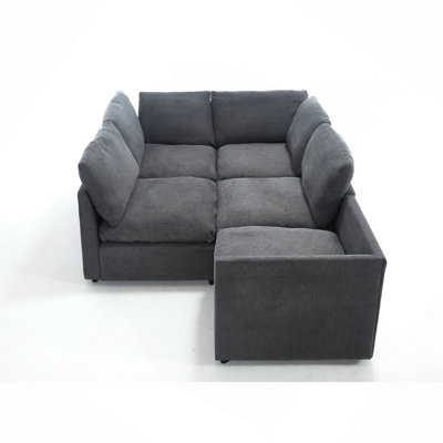 Sectional Couches For Living Room,Modular Couch,Wireless Charging Port & Cup Holders,5-Seat ,DIY Combination,L-Shaped Sofa,Book Storage Space,Soft Linen Fabric,Gray
