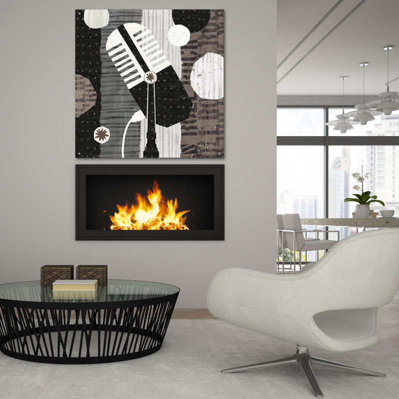 «Rock N Roll Mic Neutral» par Michael Mullan, art mural en verre acrylique, H 36 po x l 36 po x P 0,2 po