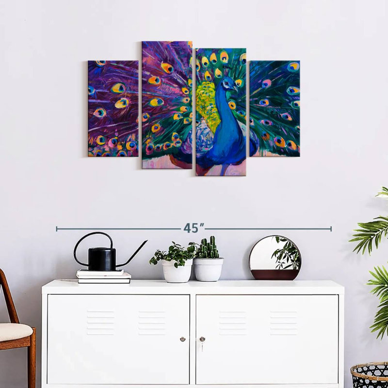 " Dazzling Peacock " 4 - Pieces, 22" H x 36" W x 1" D