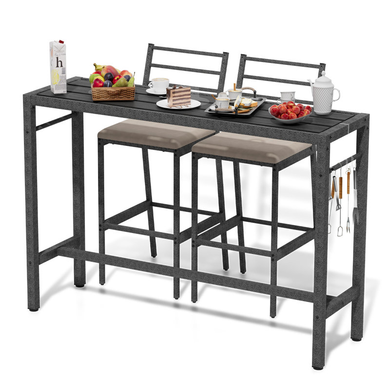 55" Pub Height High Top Bar Table With 2 Cushioned Bar Stools