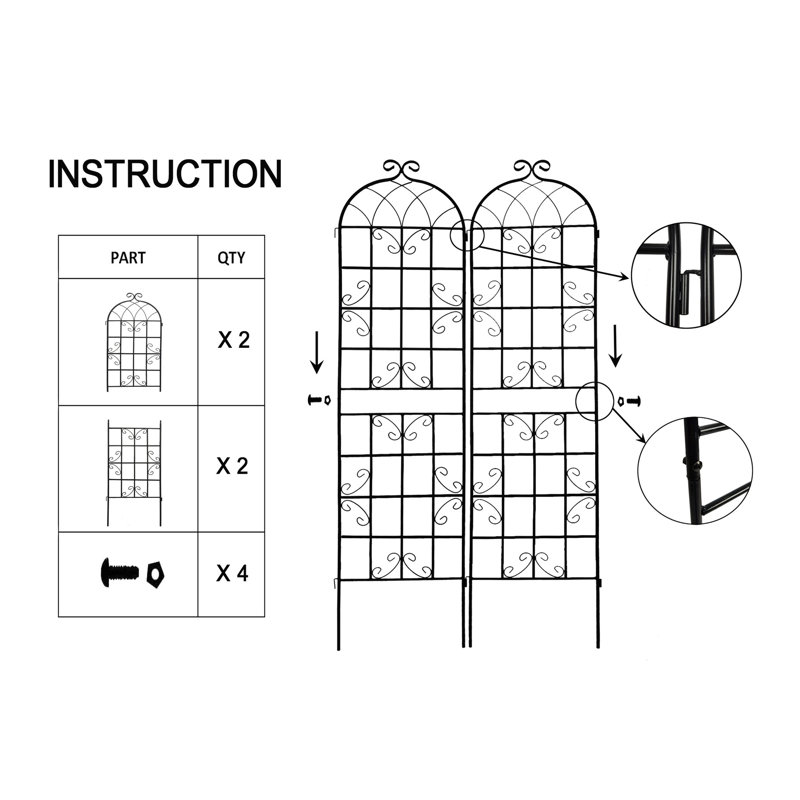 Treillis de jardin en métal 86,7 po x 19,7 po, antirouille pour plantes grimpantes d'extérieur, envers floral, brun, simple à installer, support à rouille, facile à installer, robuste