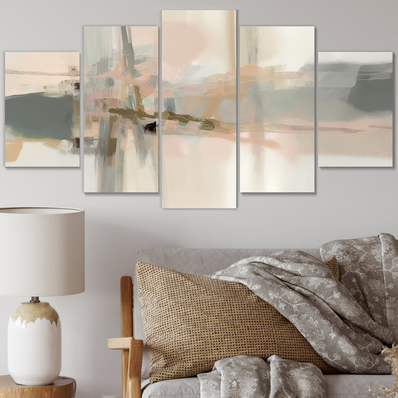 «Knowing Vintage Pink Minimal Retro Simplicity», reproduction d'art abstraite, 5 panneaux