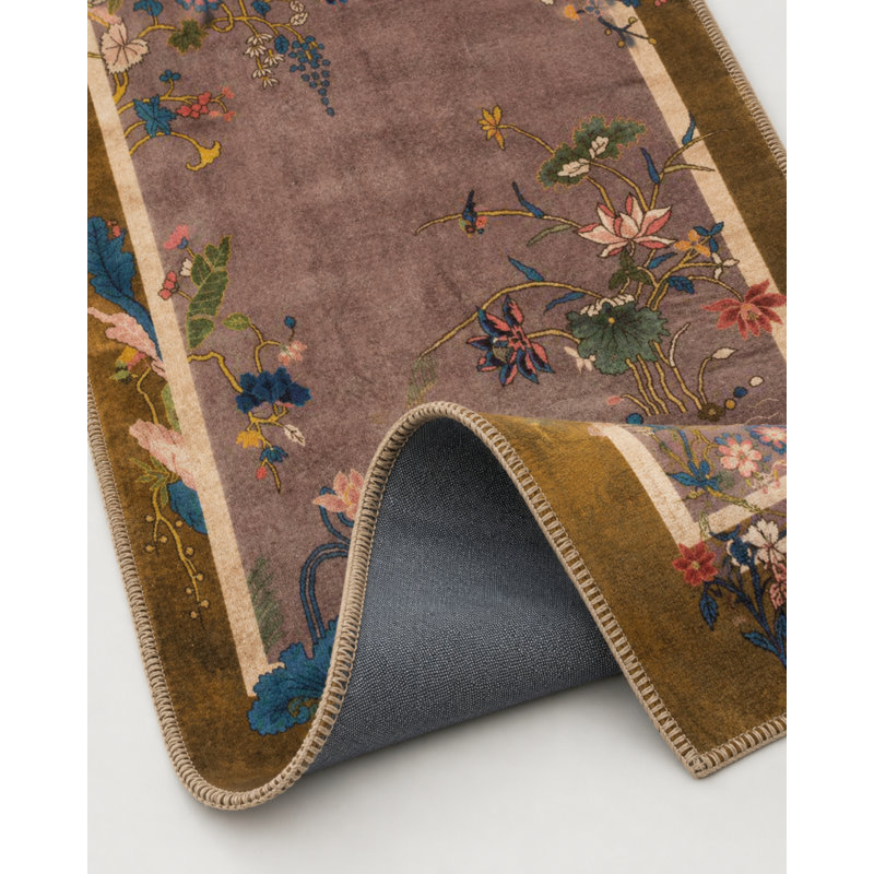 Tapis décoratif floral brun tissé, Rectangle 2 pi 8 po x 5 pi
