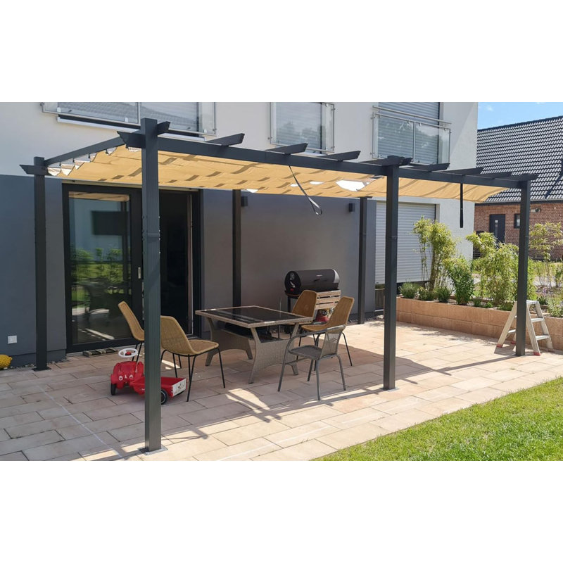 Pergola en aluminium avec auvent, Kaki, 18 pi. L 12 pi. D
