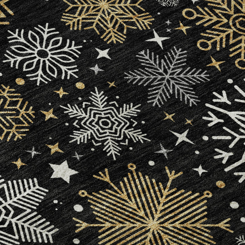 Premium Machine Washable Mayfield AMF1823 Stars and Snowflakes Holiday Rug, Rectangle 1'8" x 2'6"