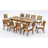 10 Seats 11 Pcs Grade-A Teak Wood Dining Set: 94" Double Extension Rectangle Table And 10 Arbor Stacking Armless Chairs #11AB2000