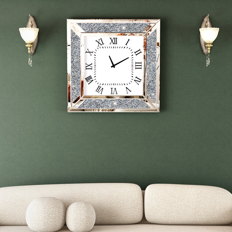 Jeni Mirrored Wall Clock with Diamond, Silver