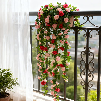 4 PCS 8,2 pi guirlande de fleurs, guirlande de roses artificielles suspendues lierre rose, panier suspendu, décoration de fond de mariage arche de jardin, rose