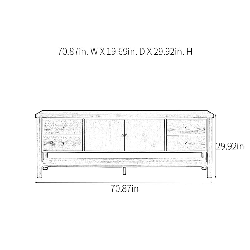 Console champêtre rétro, H 29,92 po x l 70,87 po x P 19,69 po, Noir