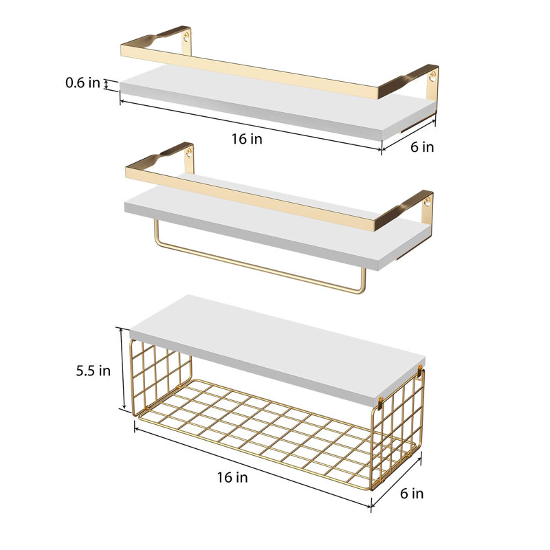 Sumnima Floating Shelf, White/Gold