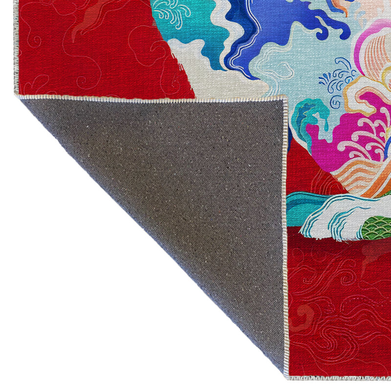 Tapis décoratif moderne rouge à motif de lapin multicolore rouge, Rectangle 3 pi 9,81 po x 6 pi 6,74 po