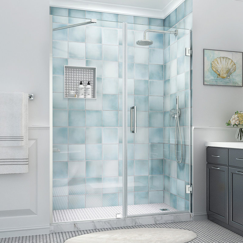 Belmore XL 60.25 - 61.25 in. W x 80 in. H Frameless Hinged Shower Door with StarCast Glass, Chrome, Clear Glass