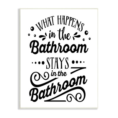 What Happens In Bathroom Silly Decorated Typography  Wall Plaque Art by Lettered and Lined