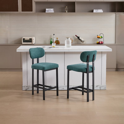 Ensemble de tabourets de bar de 2 tabourets de bar modernes de 26 po de hauteur avec comptoir en tissu et chaises en îlot de cuisine avec pieds en métal noir pour salle à manger / îlot de cuisine / bar