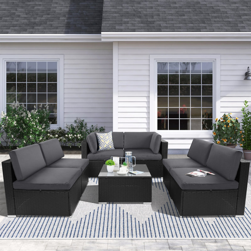 6 - Person Outdoor Seating Group with Cushions, Gray, Black