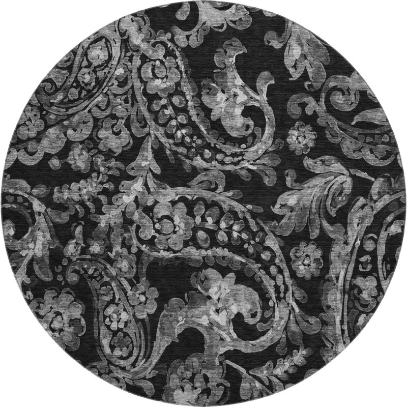 Premium Machine Washable Prisco Black Rug, Round 8'