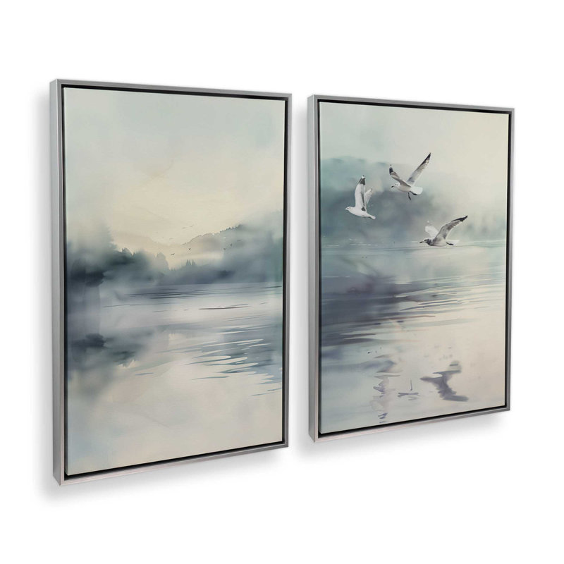 Ensemble de 2 impressions sur toile Misty Soar, Cadre flottant en chrome poli, H 36,75 po x l 49,5 po x P 1,75 po