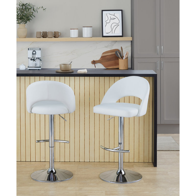 Tabouret de bar réglable avec pivot, Chrome, Blanc / similicuir