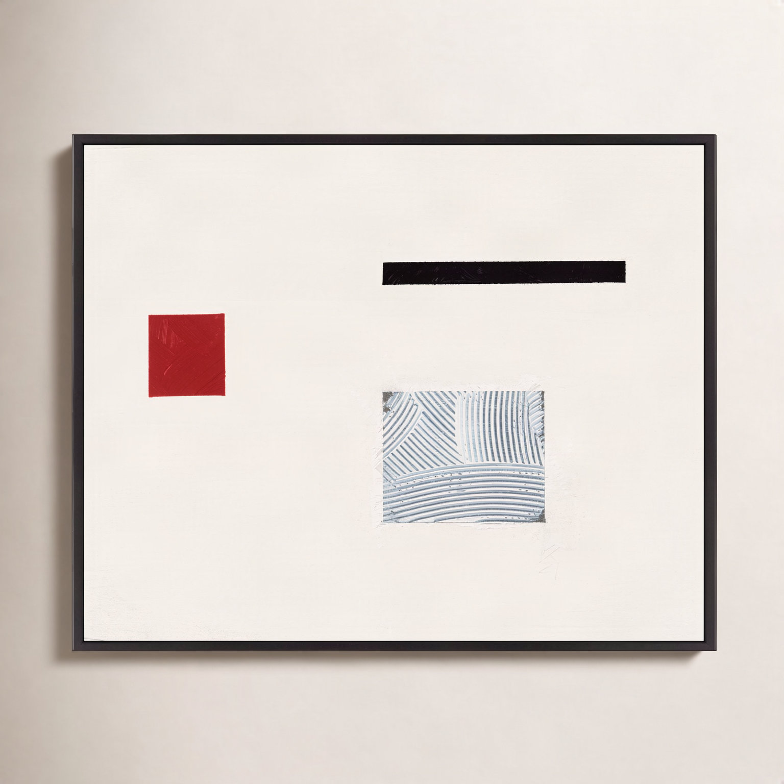 Tempo with Red 1 Print by Robert Kamnatnik, 17.5" H x 25" W x 1.38" D, Black Framed Canvas