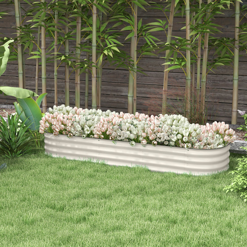 Ensemble de jardin surélevé galvanisé 6,4 pi x 2 pi 1 po, pot à fleurs en métal avec bordure, crème, auto-drainant, pour la plantation de fleurs et de légumes, lit modulaire adaptable de 1 pi, boîte de culture idéale,