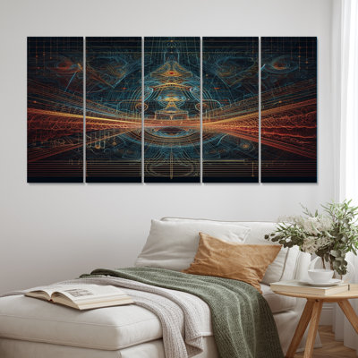 Retro Geometry Harmony Soundwaves - Abstract Shapes Canvas Art Print - 5 Equal Panels