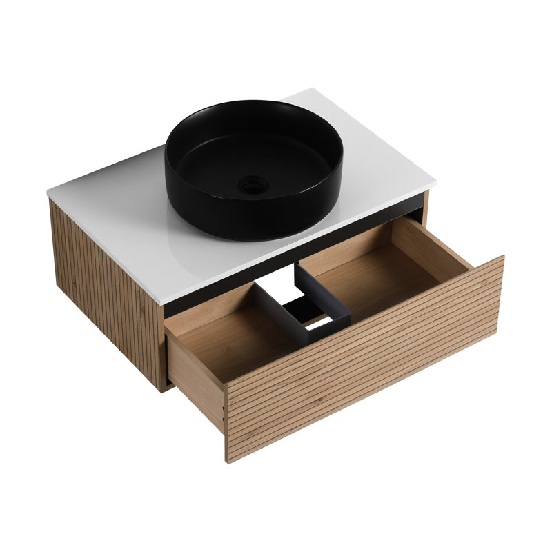 Meuble-lavabo de 30 po avec lavabo en céramique Art Black, tiroir à fermeture en douceur et 45 poignées biseautées