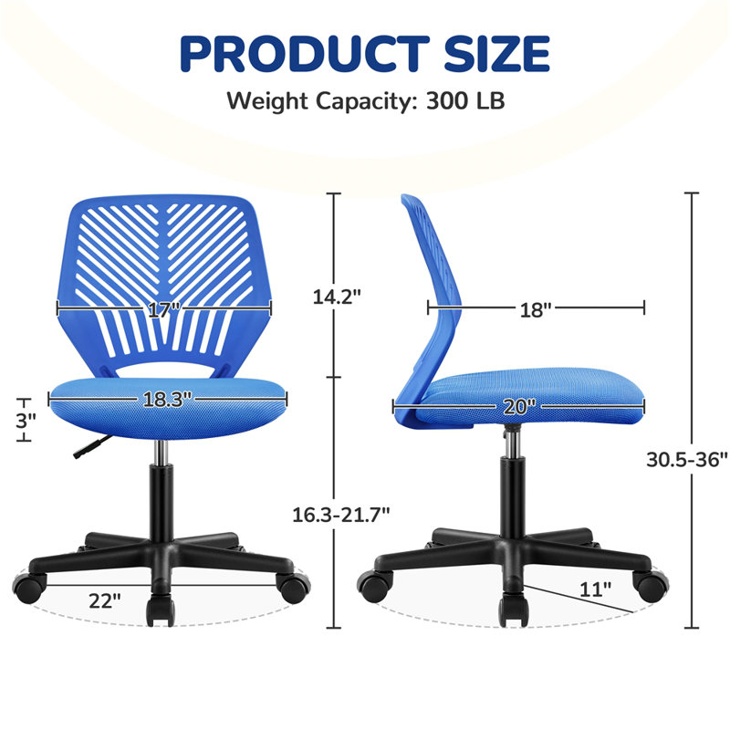 Rubin Mid Back Armless Office Chair, Blue