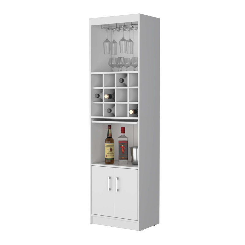 White Bar Cabinet with Wine Storage, White