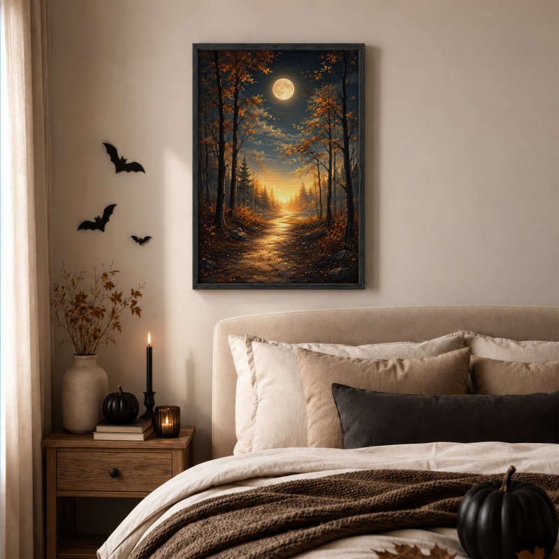 " Golden Autumn Forest Path Through Trees Under Halloween " Painting Print, 48"H x 36"W
