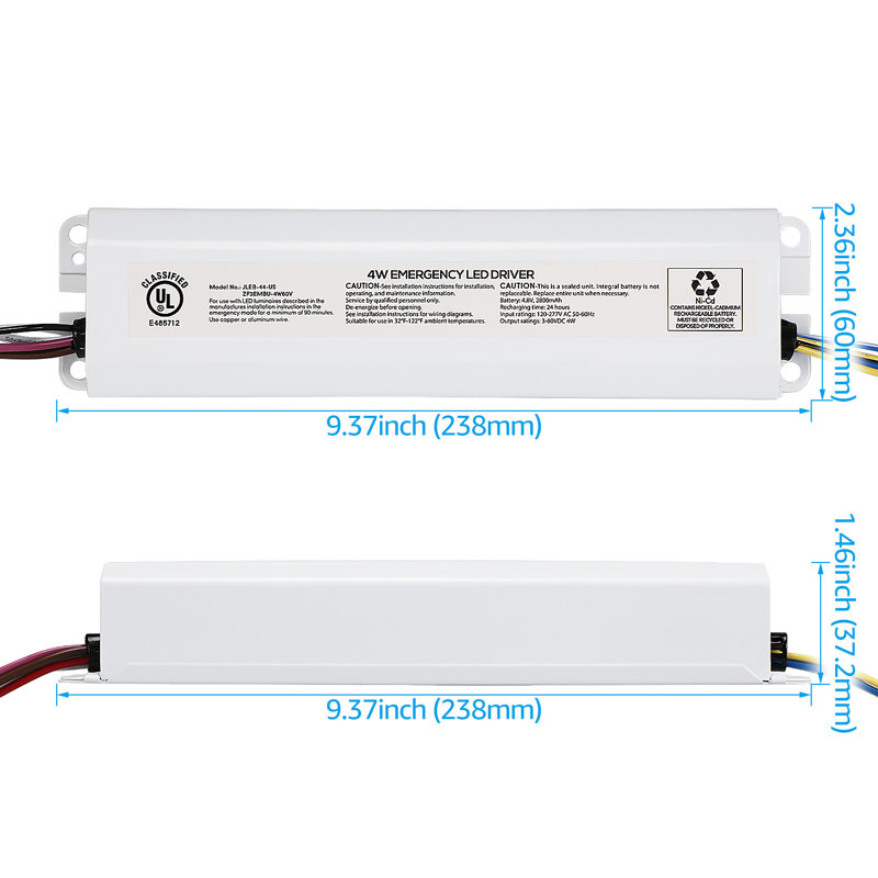 Batterie de secours homologuée UL 4W, 120V-277Vac à 3-60Vdc
