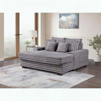 Chaise longue surdimensionnée en velours côtelé - Porte-gobelets et USB - Gris