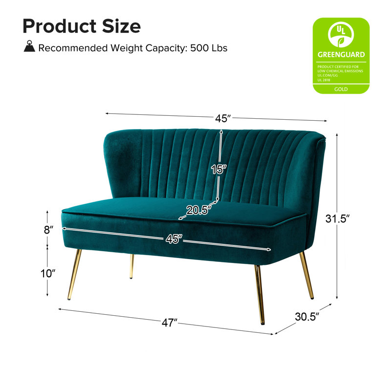 Euclid 47" Velvet 2-Seat Armless Loveseat, Teal